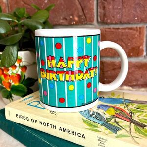 Vintage 90s Confetti Stripe Happy Birthday Mug